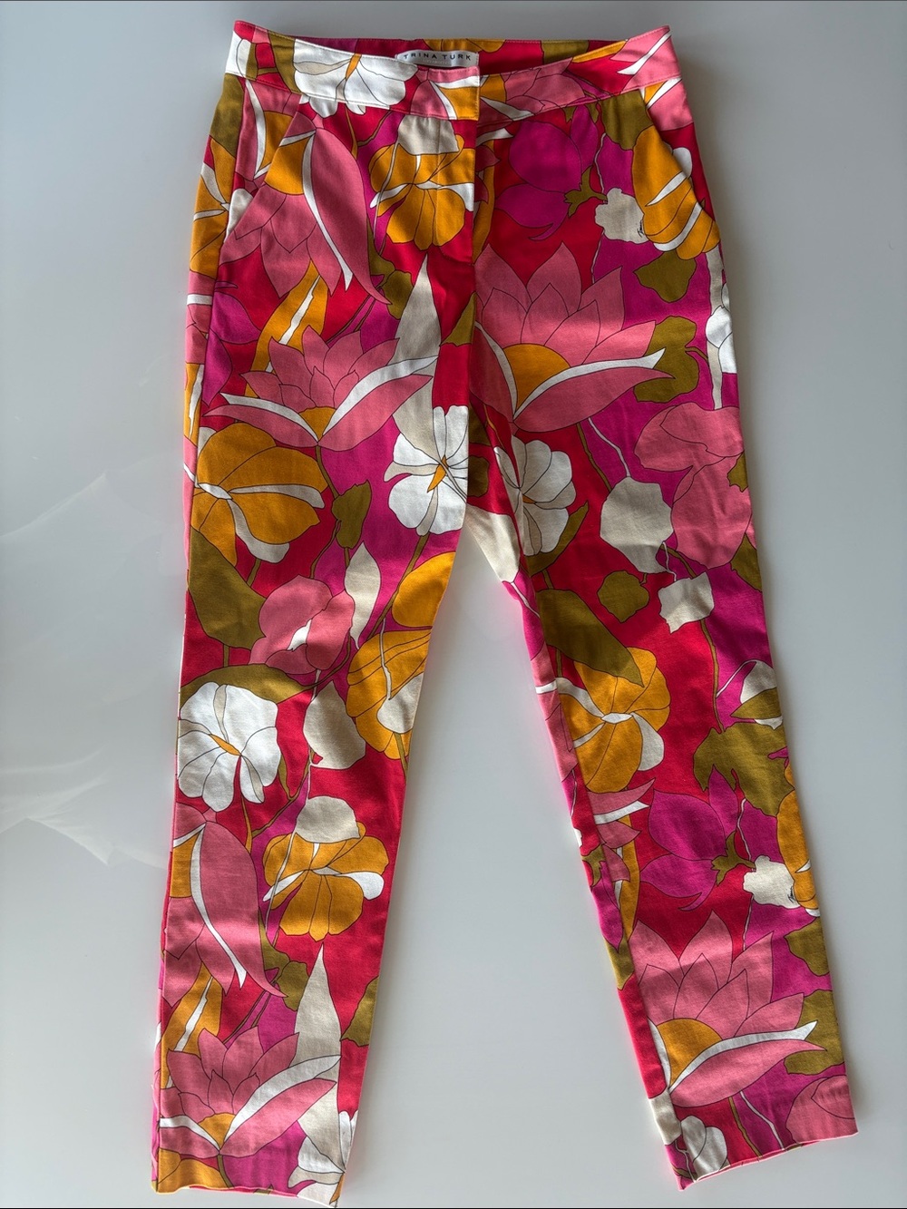 Trina Turk Pink and Orange Floral Trim Pants